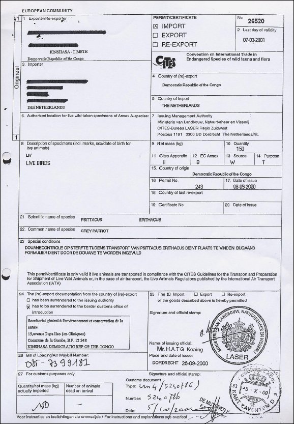 Kopie einer niederländischen Einfuhrgenehmigung Kopie einer niederländischen Einfuhrgenehmigung