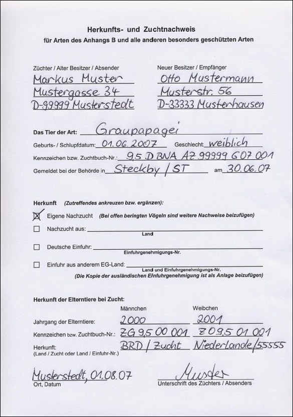 Beispiel für einen Herkunftsnachweis Beispiel für einen Herkunftsnachweis
